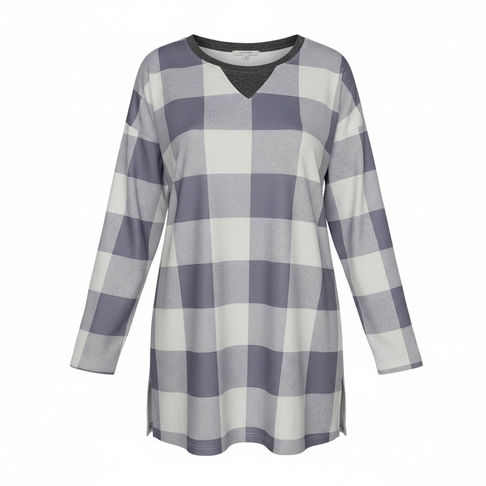 Women's Long Sleeve Plaid Checkered High-low Tunic - NWOT - Picture 3 of 4